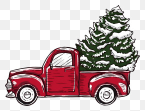 Vintage Red Pickup Truck - Red Vintage Truck Carrying Christmas Tree PNG