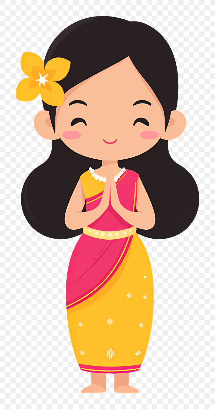 Cute Cartoon Thai Girl - Girl In Traditional Dress PNG