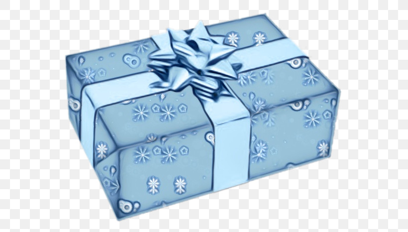Present Blue Gift Wrapping Box Party Favor, PNG, 600x466px, Watercolor, Blue, Box, Gift Wrapping, Material Property Download Free