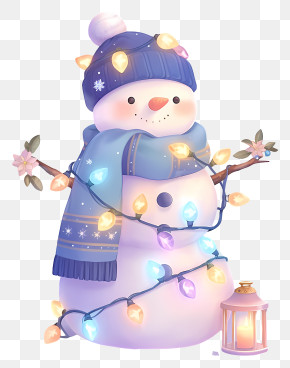 Snowman Wrapped In Christmas Lights - Cute Snowman With Holiday Lights PNG