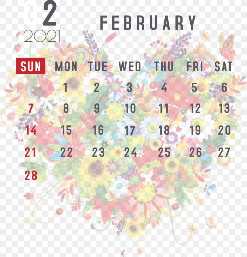 February 2021 Printable Calendar February Calendar 2021 Calendar, PNG, 2884x3000px, 2021 Calendar, Color, Drawing, Floral Design, Flower Download Free