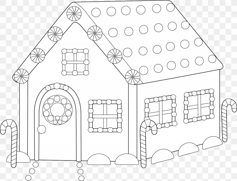 Gingerbread House Candy Cane Santa Claus, PNG, 7457x5703px, Gingerbread House, Area, Auto Part, Black And White, Candy Download Free