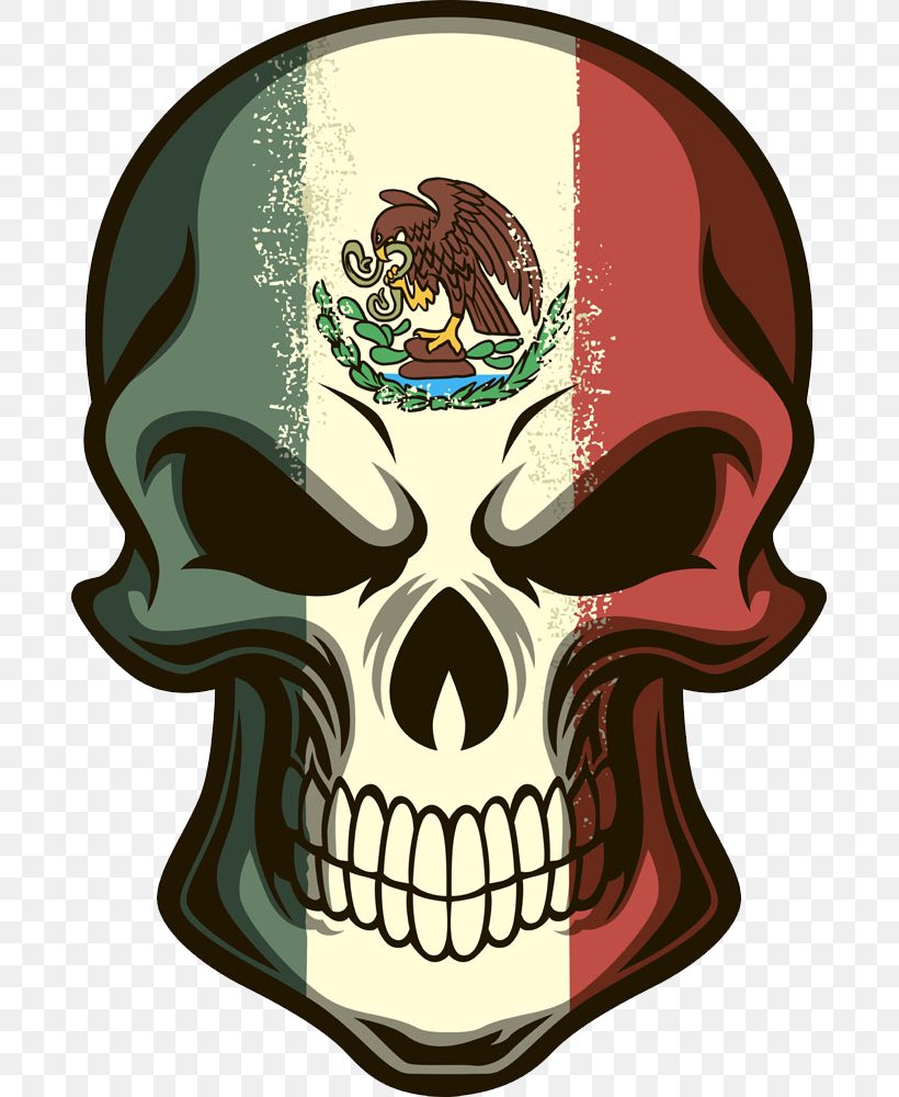 Flag Of Mexico Calavera Skull Decal, PNG, 689x1000px, Mexico, Bone, Calavera, Decal, Flag Download Free
