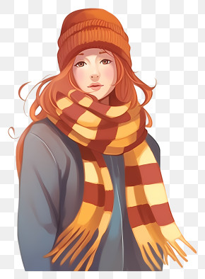 Girl - Young Girl Wearing A Scarf And Beanie Illustration PNG