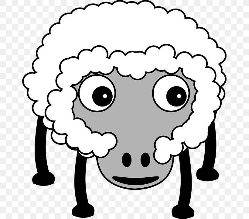 Sheep Goat Cartoon Clip Art, PNG, 673x720px, Sheep, Area, Art, Artwork, Black And White Download Free