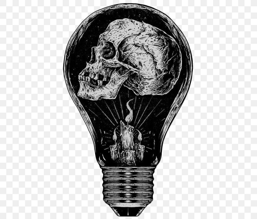 Incandescent Light Bulb Drawing Skull Calavera, PNG, 433x700px, Light, Art, Black And White, Bone, Calavera Download Free
