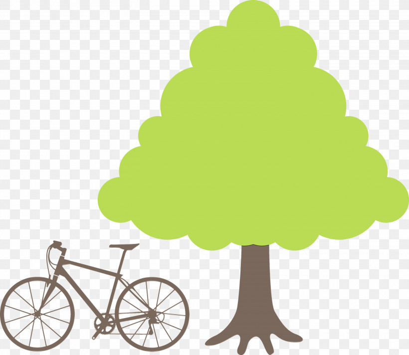 Leaf Tree Bicycle Meter Flower, PNG, 3000x2607px, Bike, Bicycle, Cartoon, Flower, Green Download Free