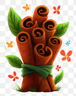 Cartoon Cinnamon - Cinnamon Sticks With Leaves PNG