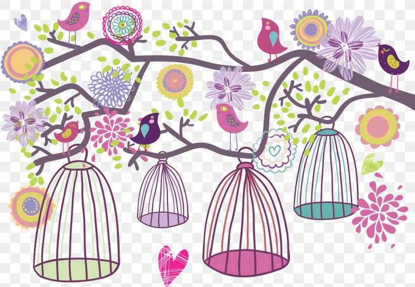 Bird Cuteness Cdr, PNG, 5120x3541px, Bird, Birdcage, Branch, Cage, Cdr Download Free