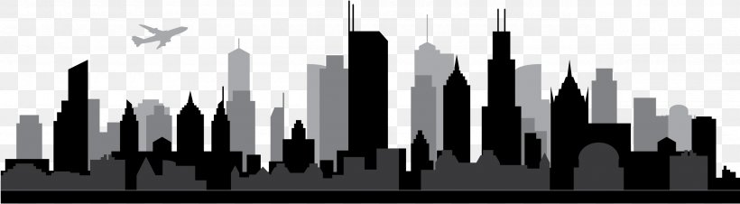 Chicago Skyline Silhouette, PNG, 2560x706px, Chicago, Black And White, Business, City, Cityscape Download Free