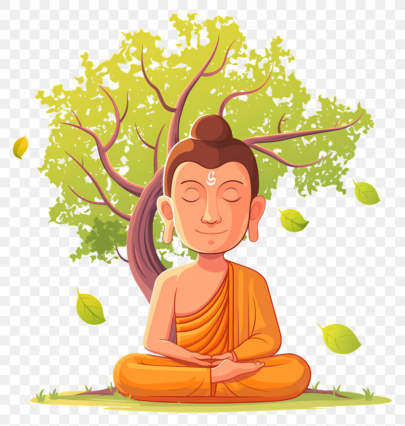 Bodhi Day - Meditating Buddha Under Tree Illustration, PNG, 3844x4048px ...