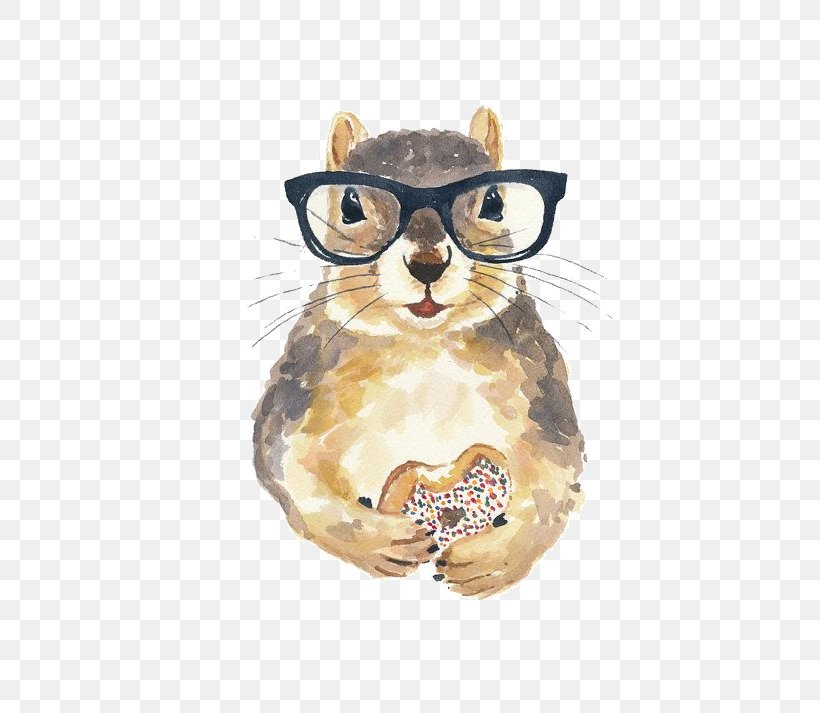 Squirrel Watercolor Painting Nerd Glasses, PNG, 570x713px, Squirrel, Alpha Gamma Delta, Art, Cartoonist, Eyewear Download Free