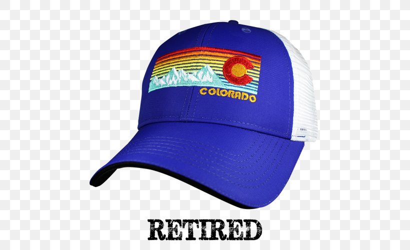 Baseball Cap Trucker Hat Flag Of Colorado, PNG, 500x500px, Baseball Cap, Beanie, Brand, Cap, Cobalt Blue Download Free