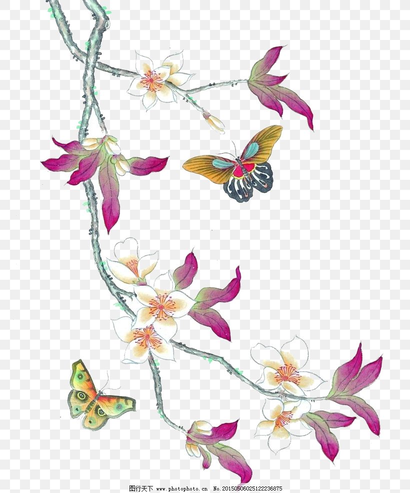 Floral Design Butterfly Insect Visual Arts, PNG, 769x987px, Floral Design, Art, Blossom, Branch, Butterfly Download Free
