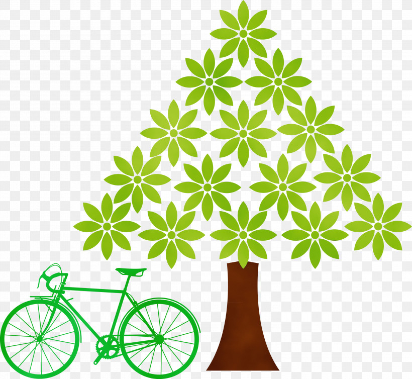 Flower Plant Stem Bicycle Wheel Leaf Green, PNG, 3000x2759px, Bike, Bicycle, Bicycle Wheel, Branching, Flower Download Free