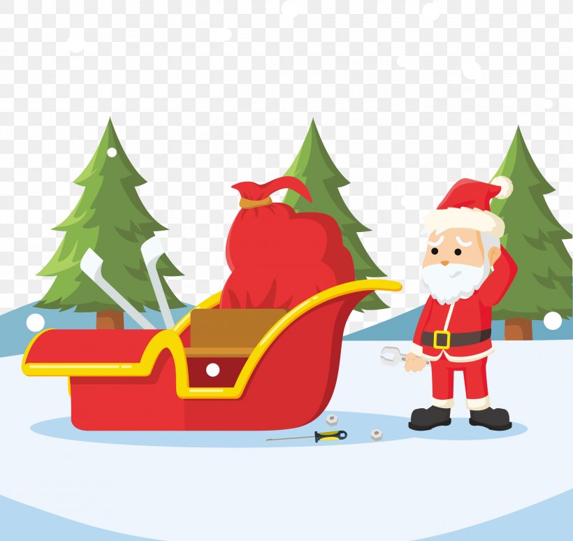 Santa Claus Sled Cartoon Illustration, PNG, 2537x2396px, Santa Claus, Art, Cartoon, Christmas, Christmas Decoration Download Free