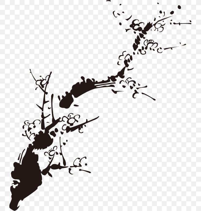 Ink Wash Painting Ink Brush Plum Blossom, PNG, 743x860px, Ink Wash Painting, Art, Black And White, Branch, Calligraphy Download Free