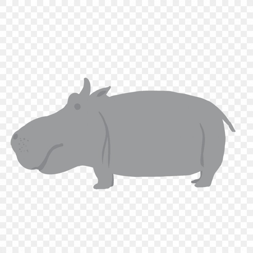 Hippopotamus Animal Mammal, PNG, 1000x1000px, Hippopotamus, Animal, Black And White, Cartoon, Cattle Download Free