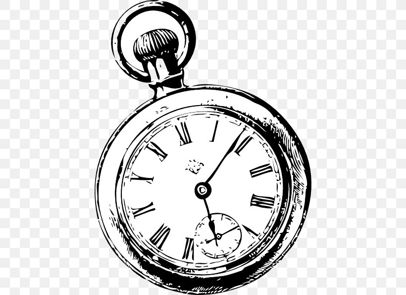 Pocket Watch Clock Clip Art, PNG, 438x595px, Pocket Watch, Antique, Black And White, Clock, Drawing Download Free