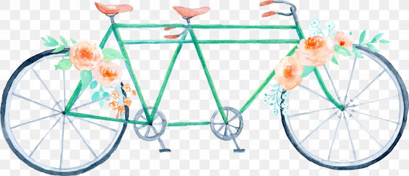 Wedding Bicycle Watercolor Painting Clip Art, PNG, 2993x1289px, Wedding Invitation, Bicycle, Bicycle Accessory, Bicycle Frame, Bicycle Part Download Free