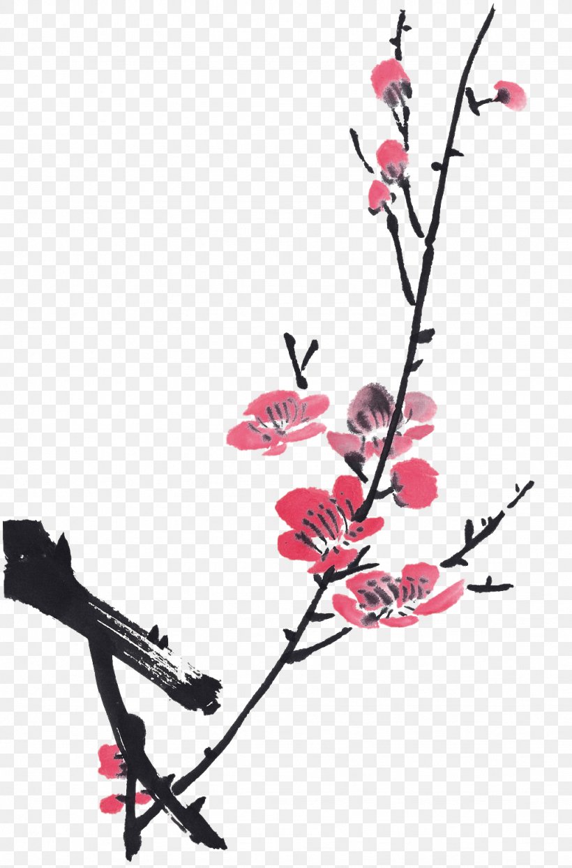 Ink Wash Painting Chinese Painting, PNG, 1024x1554px, Ink Wash Painting, Blossom, Branch, Cherry Blossom, Chinese Painting Download Free