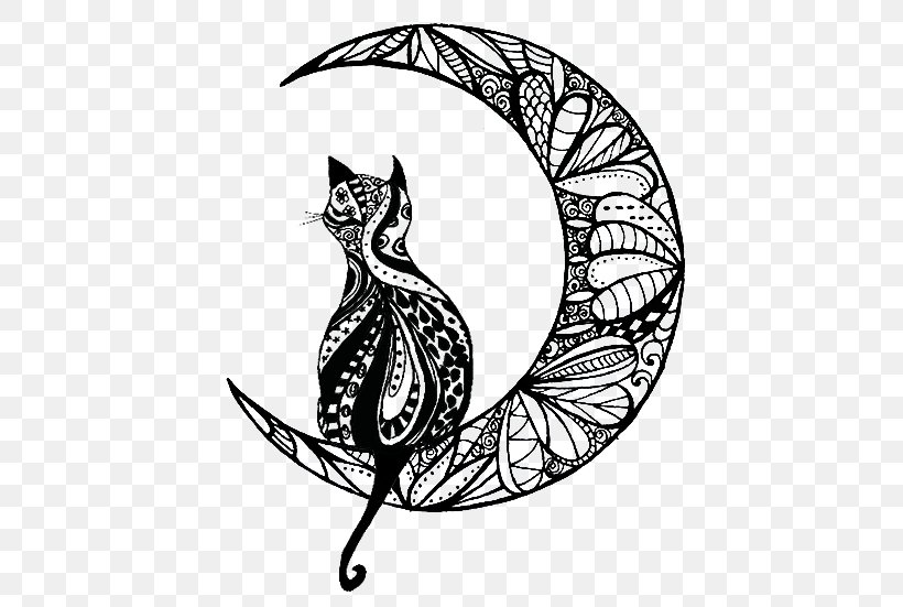 Zen Mandalas Tattoo Crescent Moon, PNG, 500x551px, Mandala, Art, Black Cat, Blackandwhite, Cat Download Free