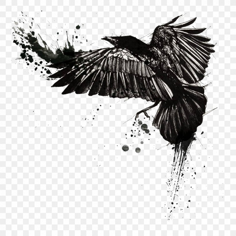 Tattoo Common Raven Trash Polka Crow, PNG, 1200x1200px, Tattoo, Beak, Bird, Bird Of Prey, Black And White Download Free