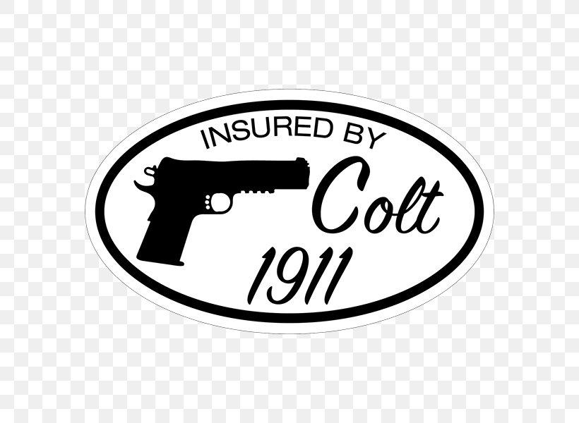 M1911 Pistol Colt's Manufacturing Company Logo Firearm Sticker, PNG, 600x600px, M1911 Pistol, Area, Black, Black And White, Brand Download Free