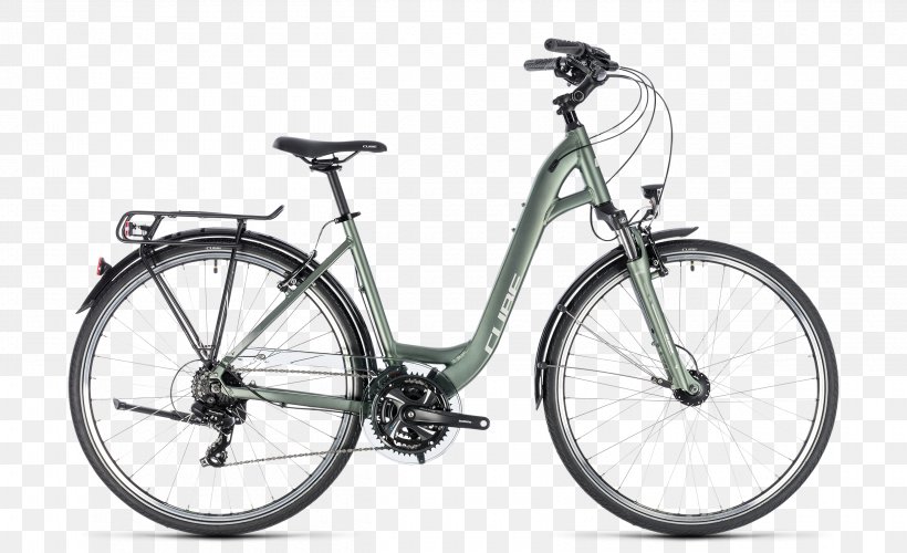 Hybrid Bicycle Cube Bikes Green Touring Bicycle, PNG, 2500x1525px, Bicycle, Bicycle Accessory, Bicycle Chains, Bicycle Drivetrain Part, Bicycle Frame Download Free