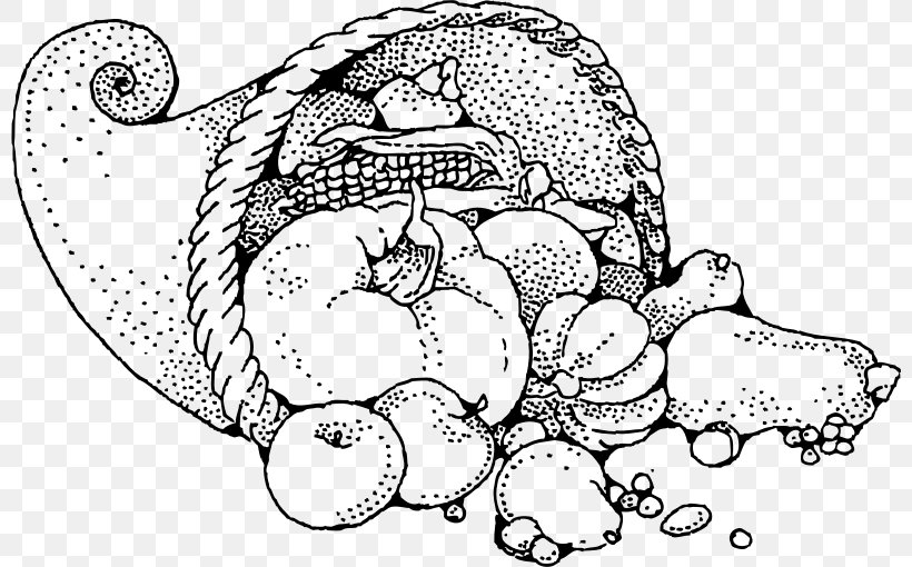 Cornucopia Coloring Book Thanksgiving Day Clip Art, PNG, 800x510px, Cornucopia, Adult, Area, Artwork, Black And White Download Free