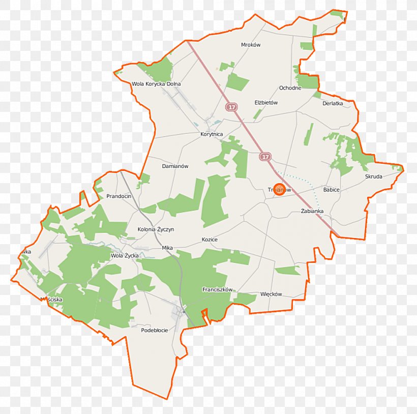 Korytnica, Garwolin County Podebłocie Dudki, Masovian Voivodeship Życzyn Trojanów, Garwolin County, PNG, 988x981px, Map, Area, Location, Poland, Tree Download Free