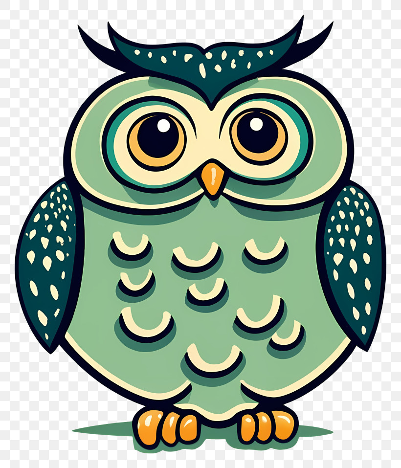 Owl - Green Cartoon Owl With Big Eyes PNG