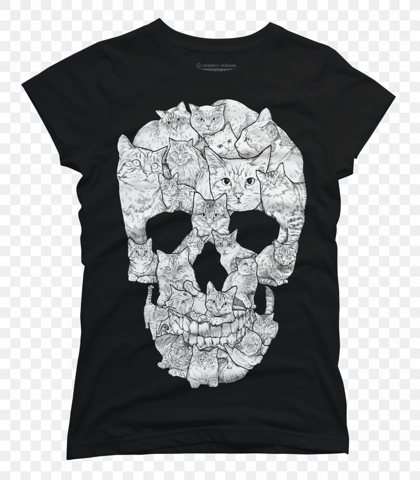 T-shirt Cat Kitten Crew Neck Skull, PNG, 2100x2400px, Tshirt, Black, Bone, Brand, Cat Download Free