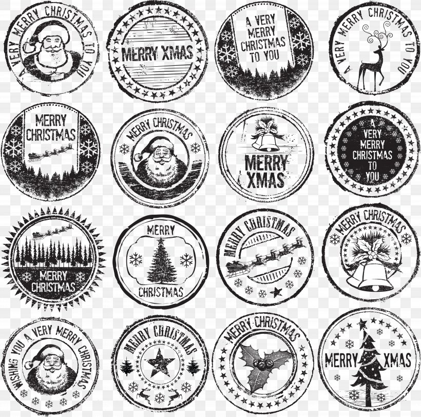 Christmas Nail Art Illustration, PNG, 7182x7113px, Santa Claus, Badge, Black And White, Button, Christmas Download Free