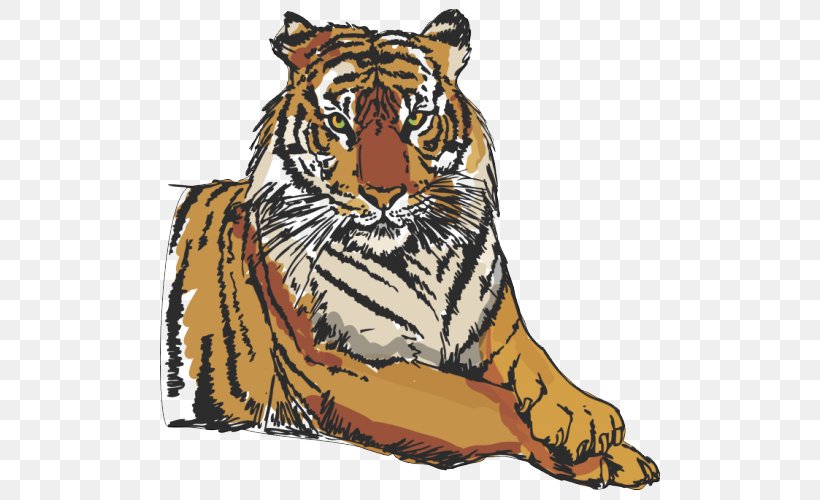 Tiger Vector Graphics Illustration Clip Art, PNG, 500x500px, Tiger, Art, Big Cats, Carnivoran, Cat Like Mammal Download Free