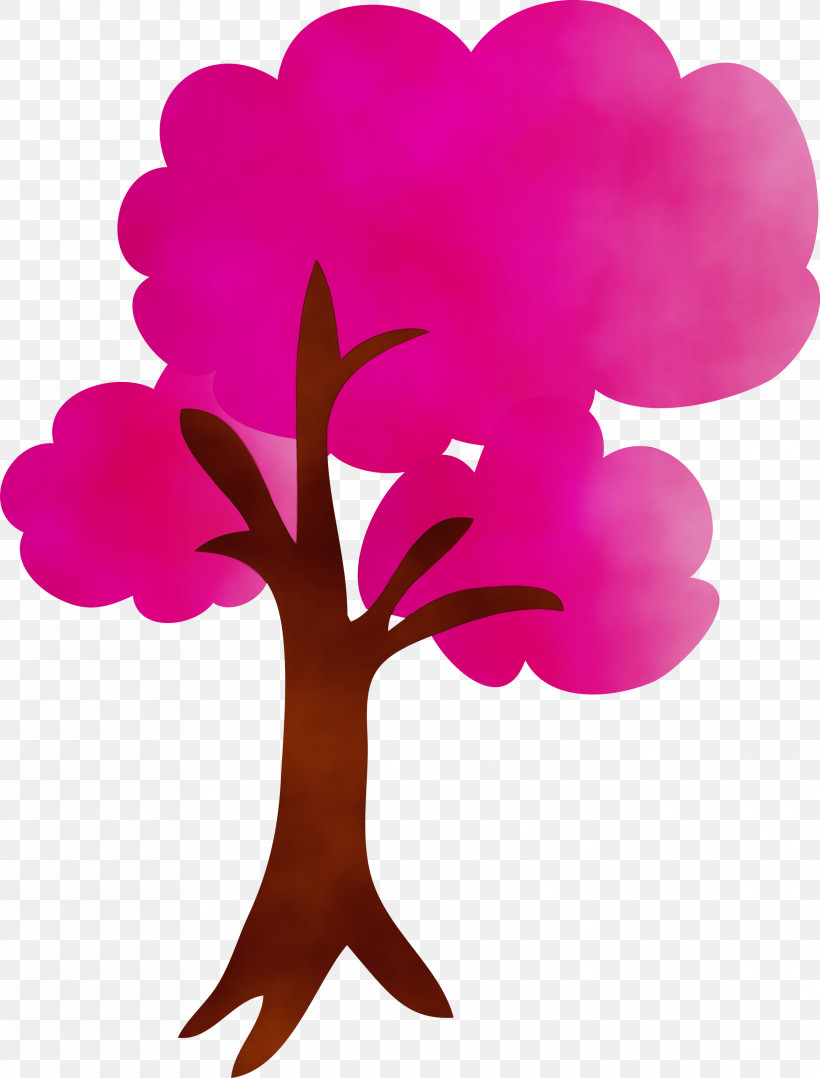 Pink Heart Magenta Tree Plant, PNG, 2282x3000px, Watercolor, Branch, Flower, Heart, Magenta Download Free