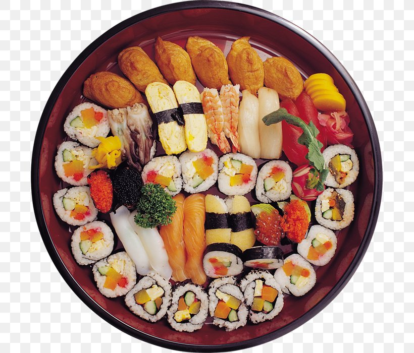 Sushi Makizushi Japanese Cuisine Sashimi Onigiri, PNG, 697x700px, Sushi, Appetizer, Asian Food, California Roll, Comfort Food Download Free