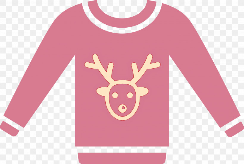 Christmas Sweater, PNG, 2999x2022px, Christmas Sweater, Deer, Longsleeved Tshirt, Magenta, Outerwear Download Free