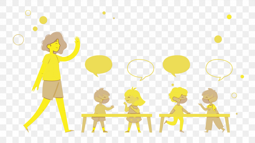 Cartoon Yellow Pattern Conversation Happiness, PNG, 2500x1403px, Classroom, Behavior, Cartoon, Conversation, Happiness Download Free