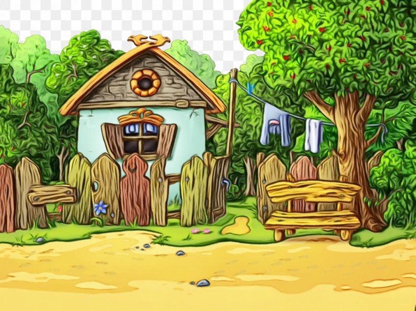 Cartoon Adventure Game Tree Landscape Painting, PNG, 1000x749px, Watercolor, Adventure Game, Cartoon, House, Hut Download Free