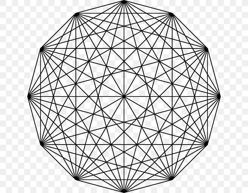 Complete Graph Simplex Hexagon Vertex, PNG, 640x640px, Complete Graph, Area, Black And White, Dodecagon, Dodecagram Download Free