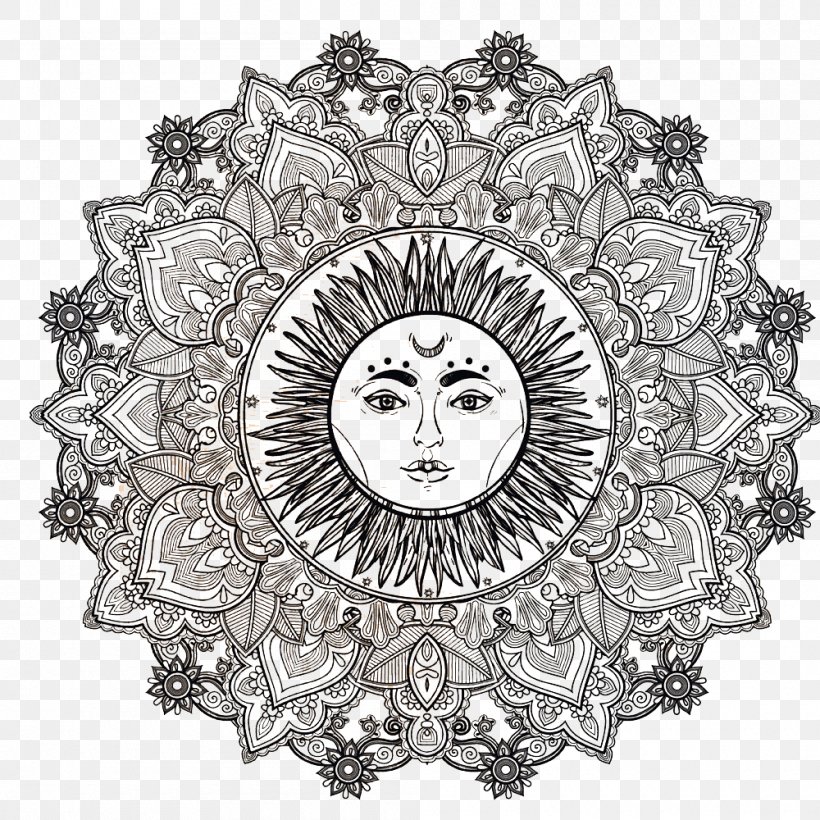 Ganesha Mandala Om Symbol Illustration, PNG, 1000x1000px, Ganesha, Black And White, Diwali, Drawing, Enlightenment Download Free