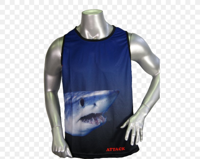 T-shirt Sleeveless Shirt Shoulder Shark Isurus Oxyrinchus, PNG, 550x650px, Tshirt, Arm, Clothing, Electric Blue, Gilets Download Free