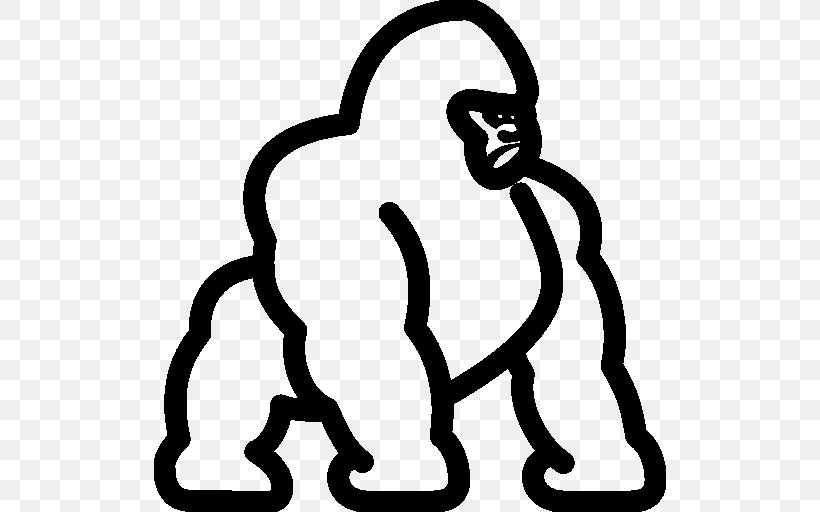 Gorilla Ape Clip Art, PNG, 512x512px, Gorilla, Ape, Area, Artwork, Black And White Download Free