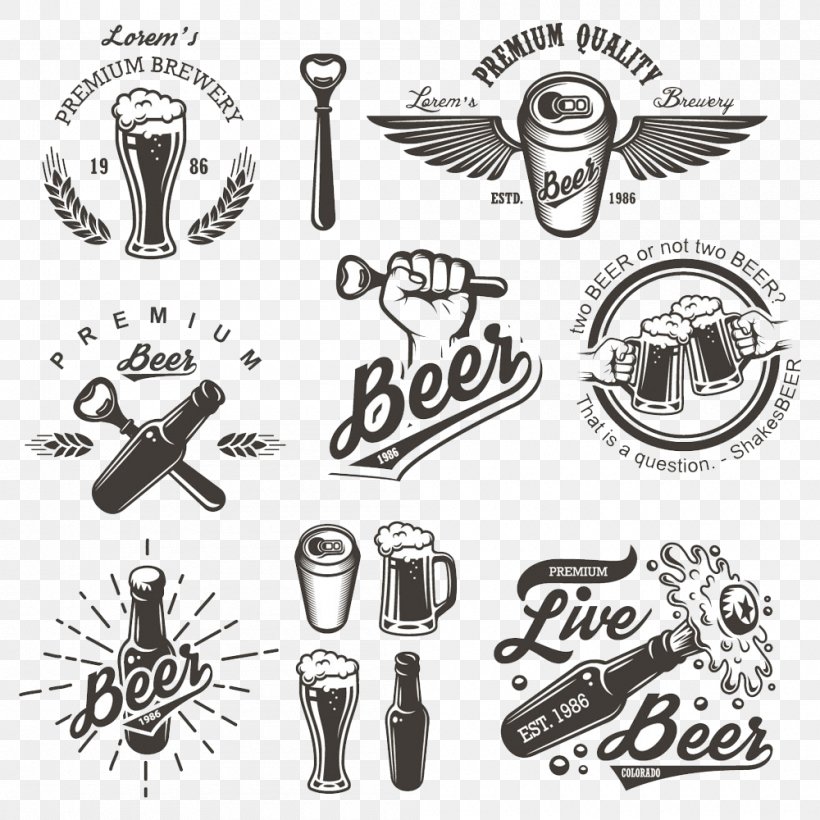 Brewery Logo Brewing Illustration, PNG, 1000x1000px, Brewery, Alcoholic Beverage, Black And White, Body Jewelry, Brand Download Free