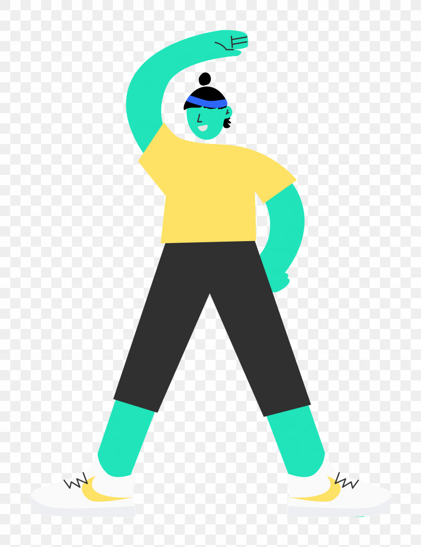 Stretching Sports, PNG, 1926x2500px, Stretching, Cartoon, Character, Clothing, Green Download Free