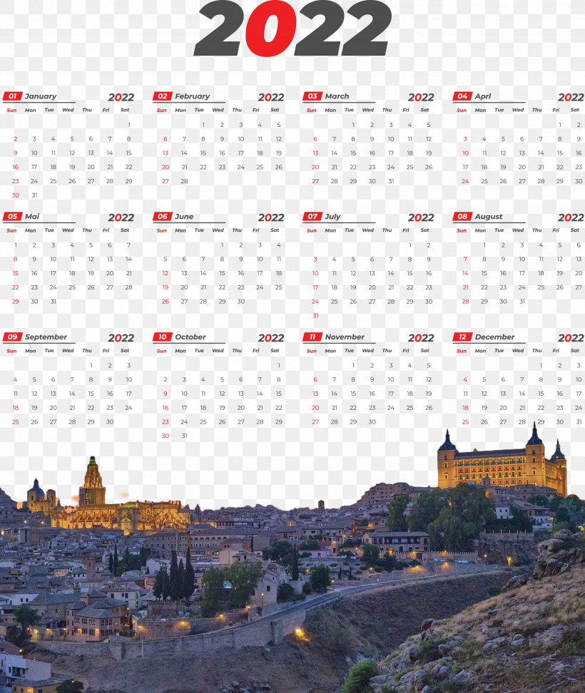 Printable Yearly Calendar 2022 2022 Calendar Template, PNG, 2529x3000px, Toledo, Capital City, Madrid, Spain, Tourism Download Free