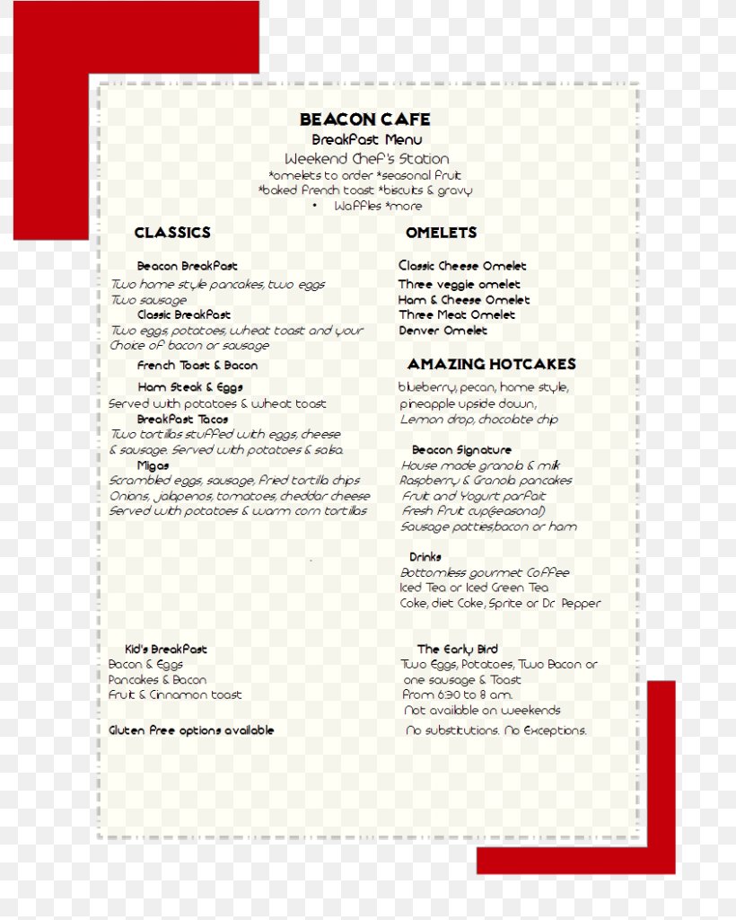 The Beacon Cafe Menu Drink Lunch, PNG, 791x1024px, Cafe, Area, Document, Drink, Fort Worth Download Free
