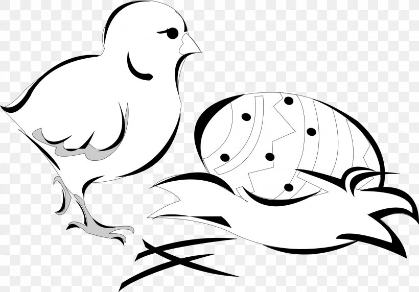 Black And White Chicken Easter Bunny Clip Art, PNG, 1979x1382px, Black And White, Art, Artwork, Beak, Bird Download Free
