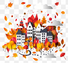 Autumn City - Autumn Cityscape Illustration PNG